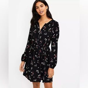 LOFT Floral Side Tie Button Dress, Size XL